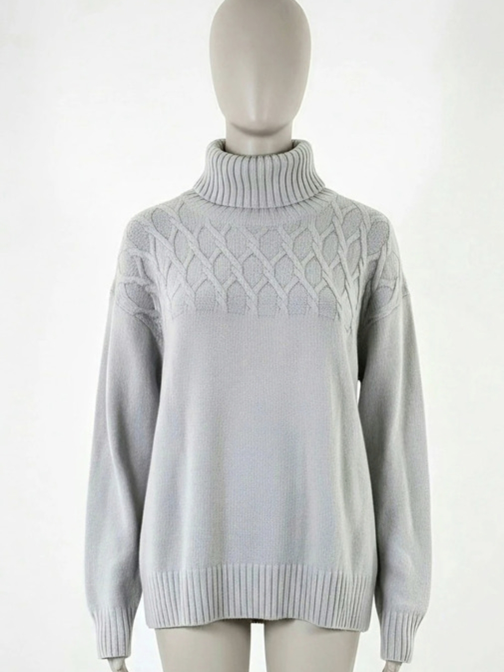 Liz Claiborne Cable Knit Turtleneck Cotton Gray XL Like New